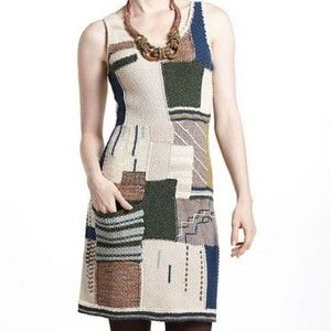 Anthropologie Sleeping On Snow Wool Sweater Dress Size Medium Patchwork Print